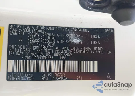 2015 Lexus Rx 450H z USA, uszkodzony, nr VIN 2T2BC1BA1FC004385